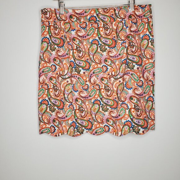 Talbtos Womens Colorful Paisley Scalloped Hem Skirt Size 14 Petite Bright Preppy - Picture 3 of 8